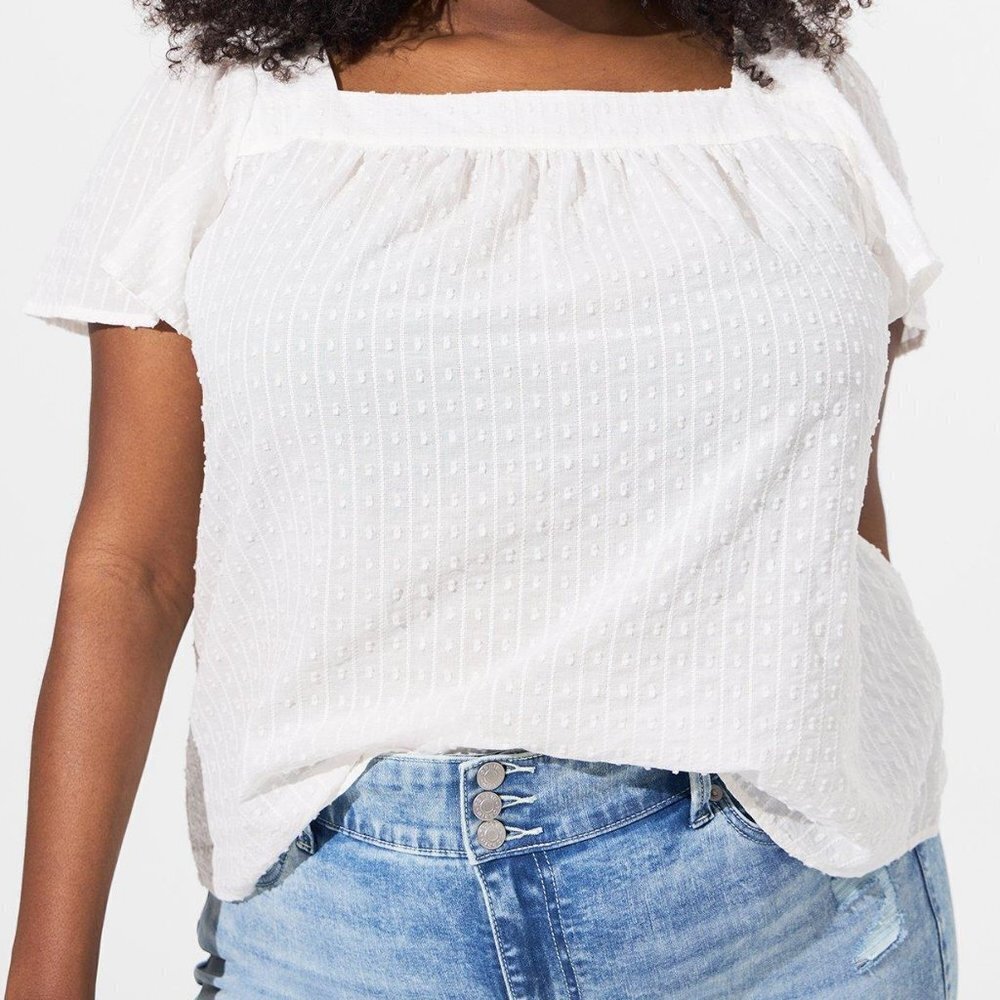 Clip Jacquard Square Neck Flutter Sleeve Top